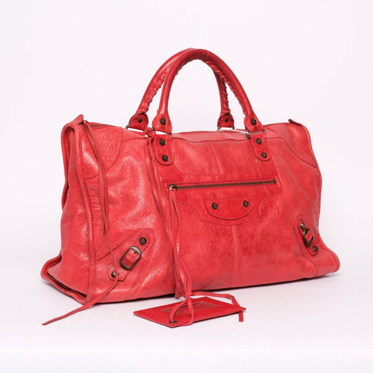 Balenciaga Red Leather Work Tote Bag w/ Bronze Hardware