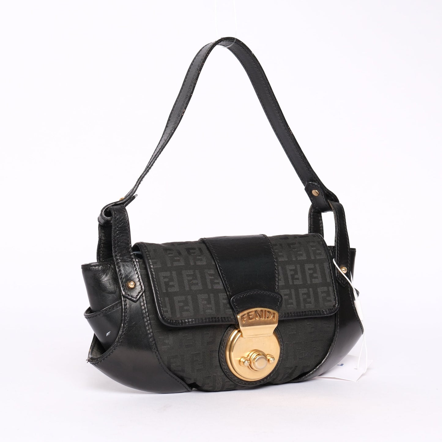 Fendi Black Zucchino Monogram Lock Pochette