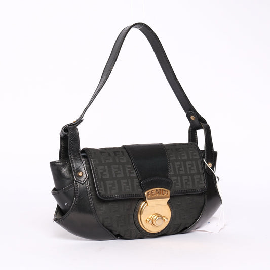 Fendi Black Zucchino Monogram Lock Pochette