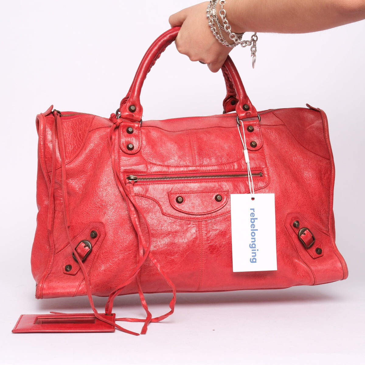 Balenciaga Red Leather Work Tote Bag w/ Bronze Hardware