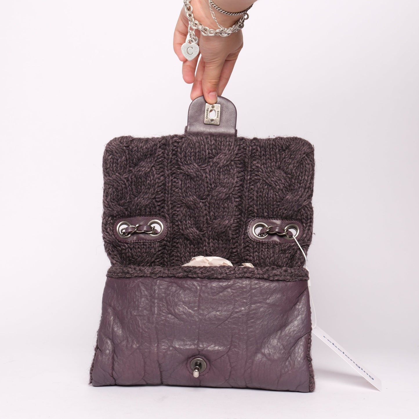 Chanel 2013 Purple Lambskin & Wool Knit Paris-Edinburgh Flap