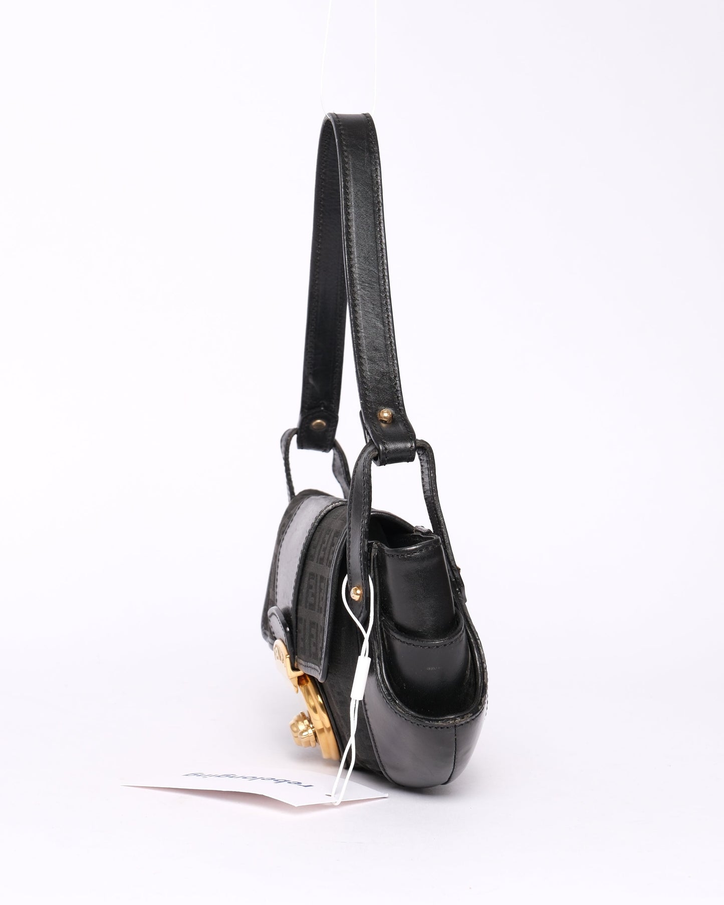 Fendi Black Zucchino Monogram Lock Pochette