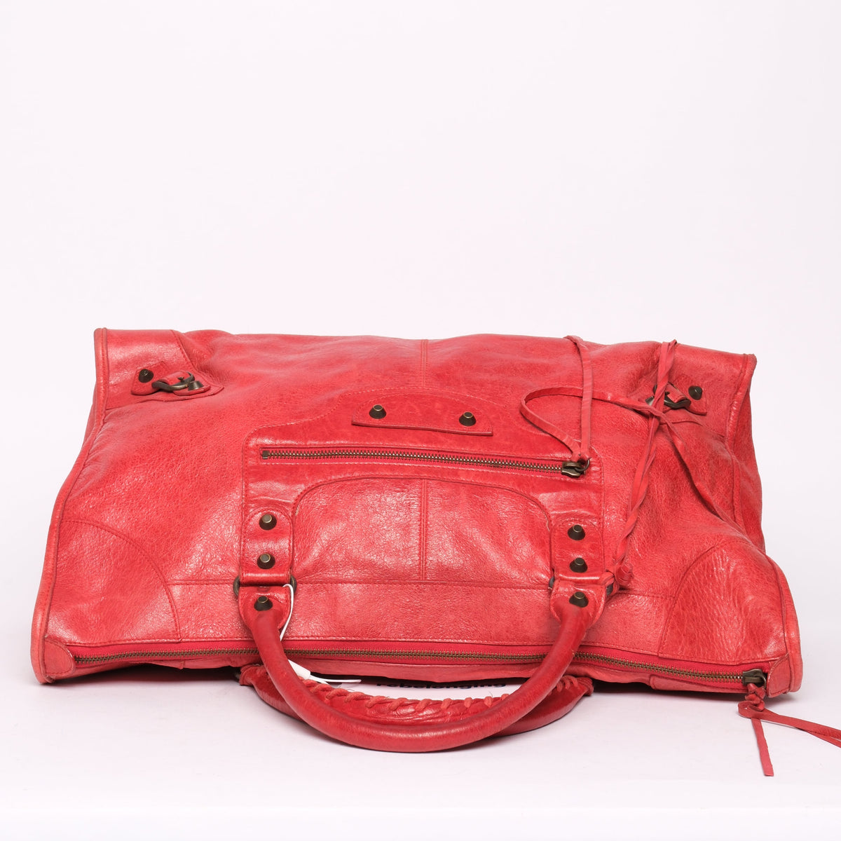 Balenciaga Red Leather Work Tote Bag w/ Bronze Hardware