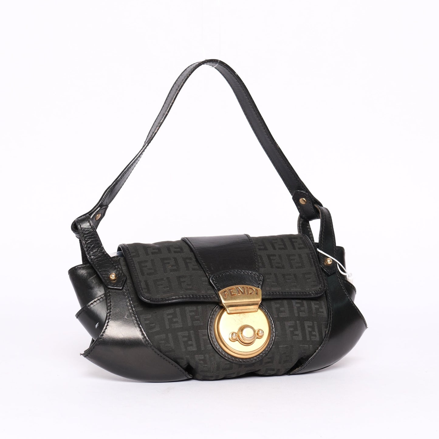 Fendi Black Zucchino Monogram Lock Pochette