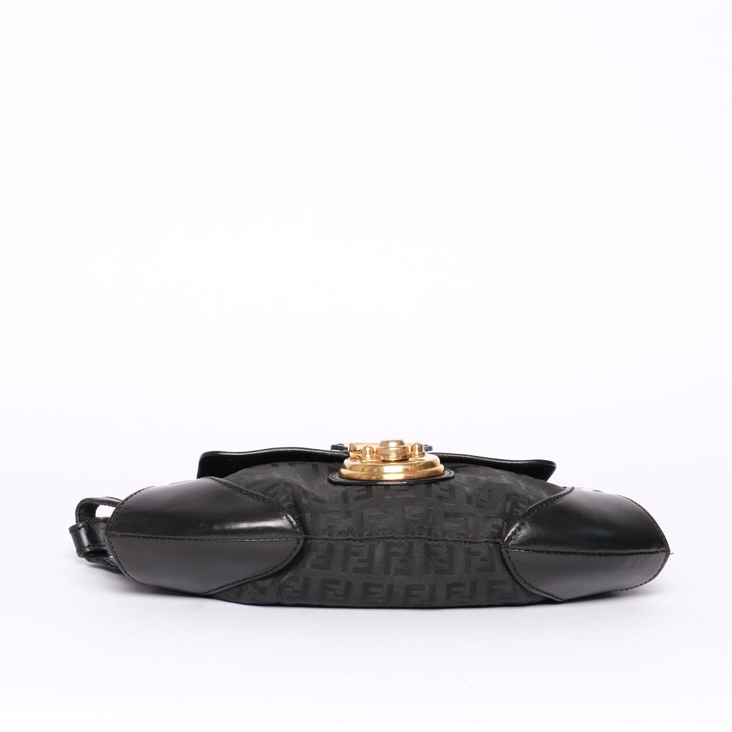 Fendi Black Zucchino Monogram Lock Pochette