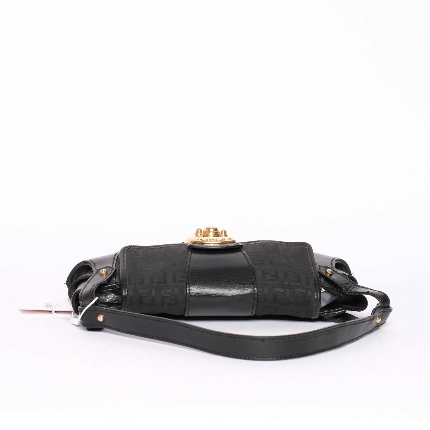 Fendi Black Zucchino Monogram Lock Pochette