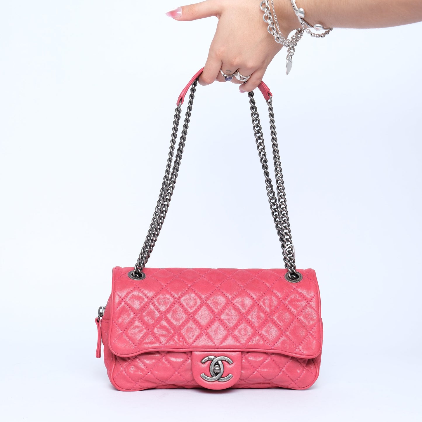 Chanel Fuschia Pink Iridescent Calfskin Leather Shiva Flap Bag