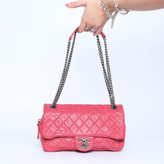 Chanel Fuschia Pink Iridescent Calfskin Leather Shiva Flap Bag