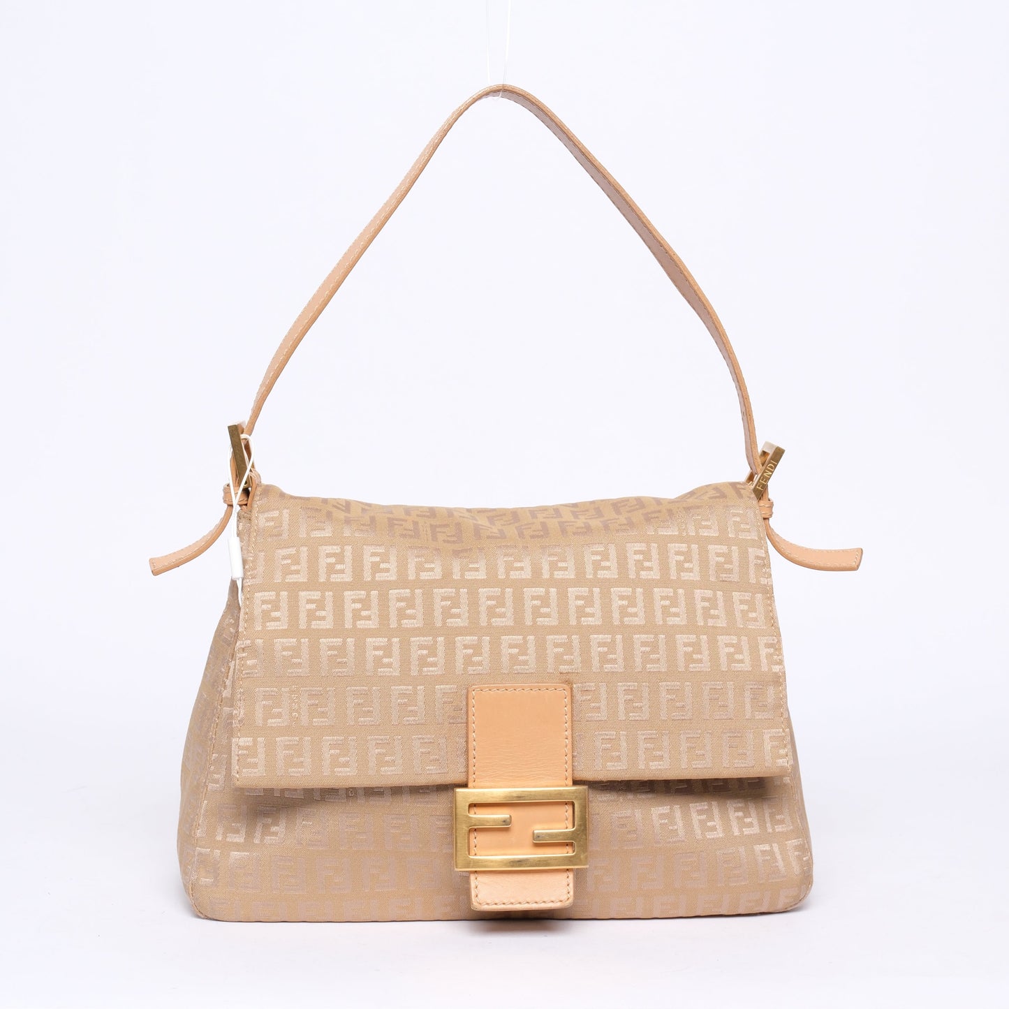 Fendi Beige Canvas Zucchino Monogram Mamma Baguette Shoulder Bag