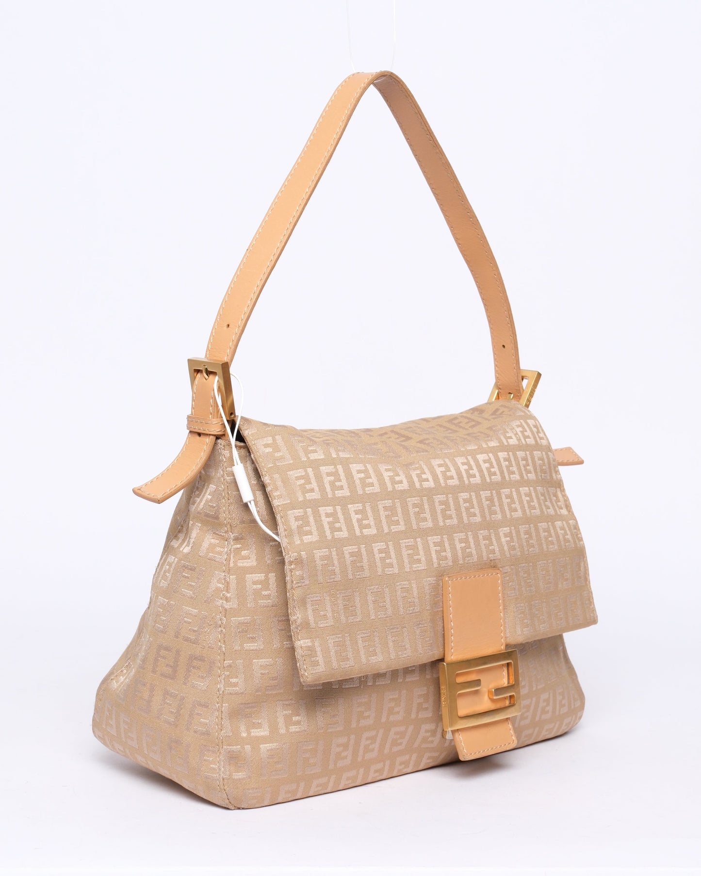 Fendi Beige Canvas Zucchino Monogram Mamma Baguette Shoulder Bag