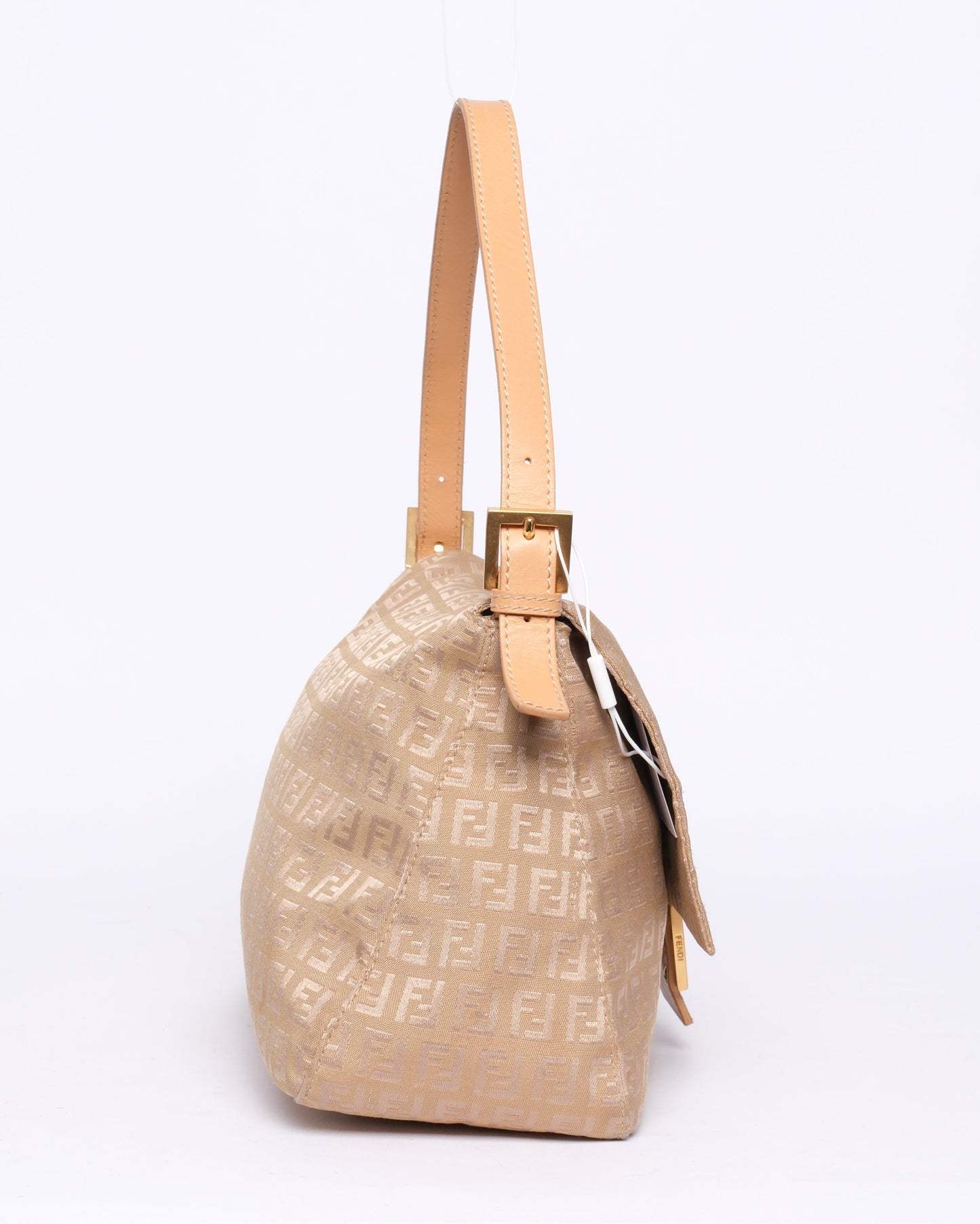 Fendi Beige Canvas Zucchino Monogram Mamma Baguette Shoulder Bag