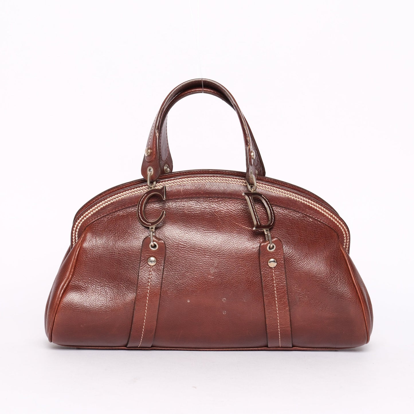Christian Dior Brown Leather Floral Embroidered Detective Bowler Bag