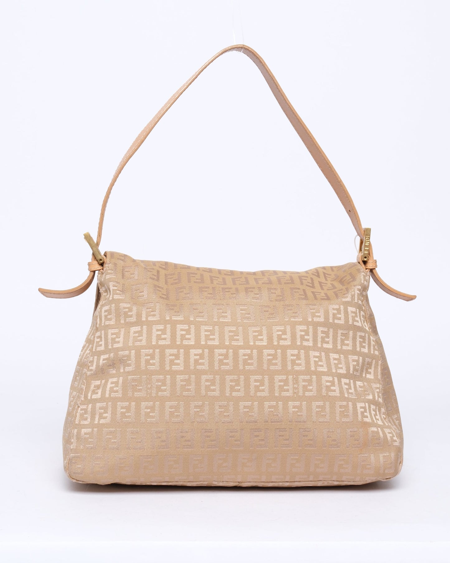 Fendi Beige Canvas Zucchino Monogram Mamma Baguette Shoulder Bag