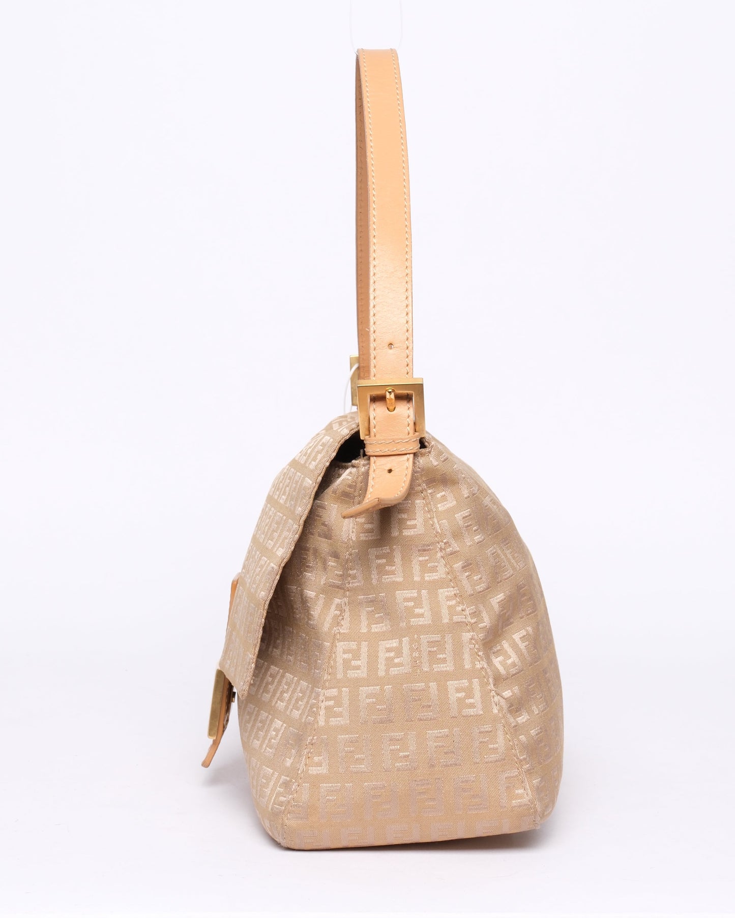Fendi Beige Canvas Zucchino Monogram Mamma Baguette Shoulder Bag