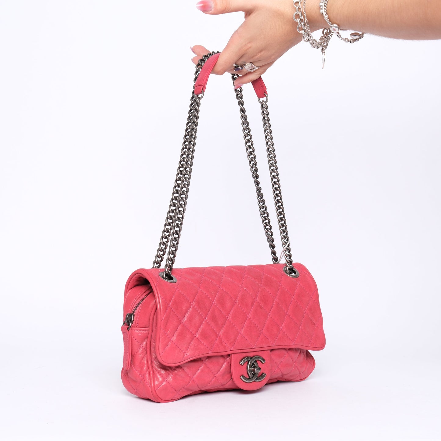 Chanel Fuschia Pink Iridescent Calfskin Leather Shiva Flap Bag
