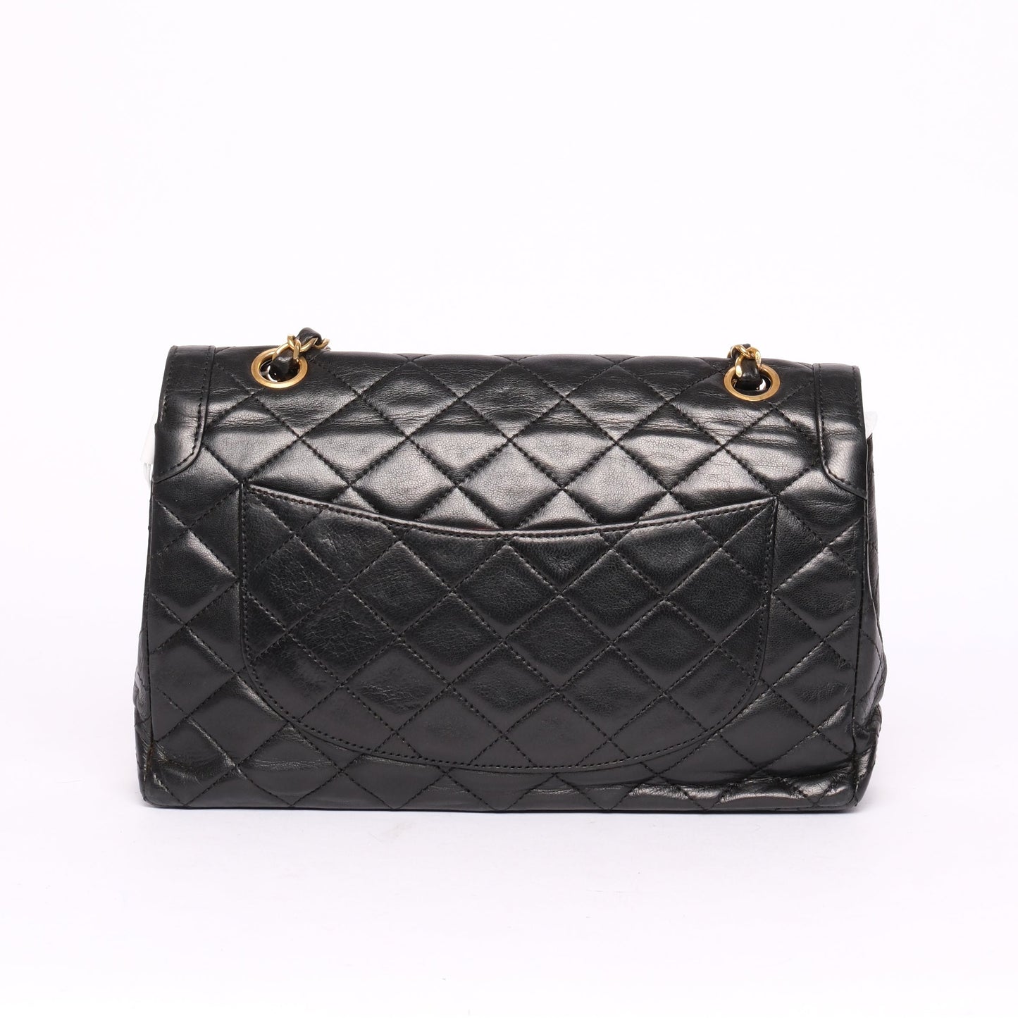 Chanel Black Lambskin Leather Quilted Paris Exclusive Two-Tone Double Flap