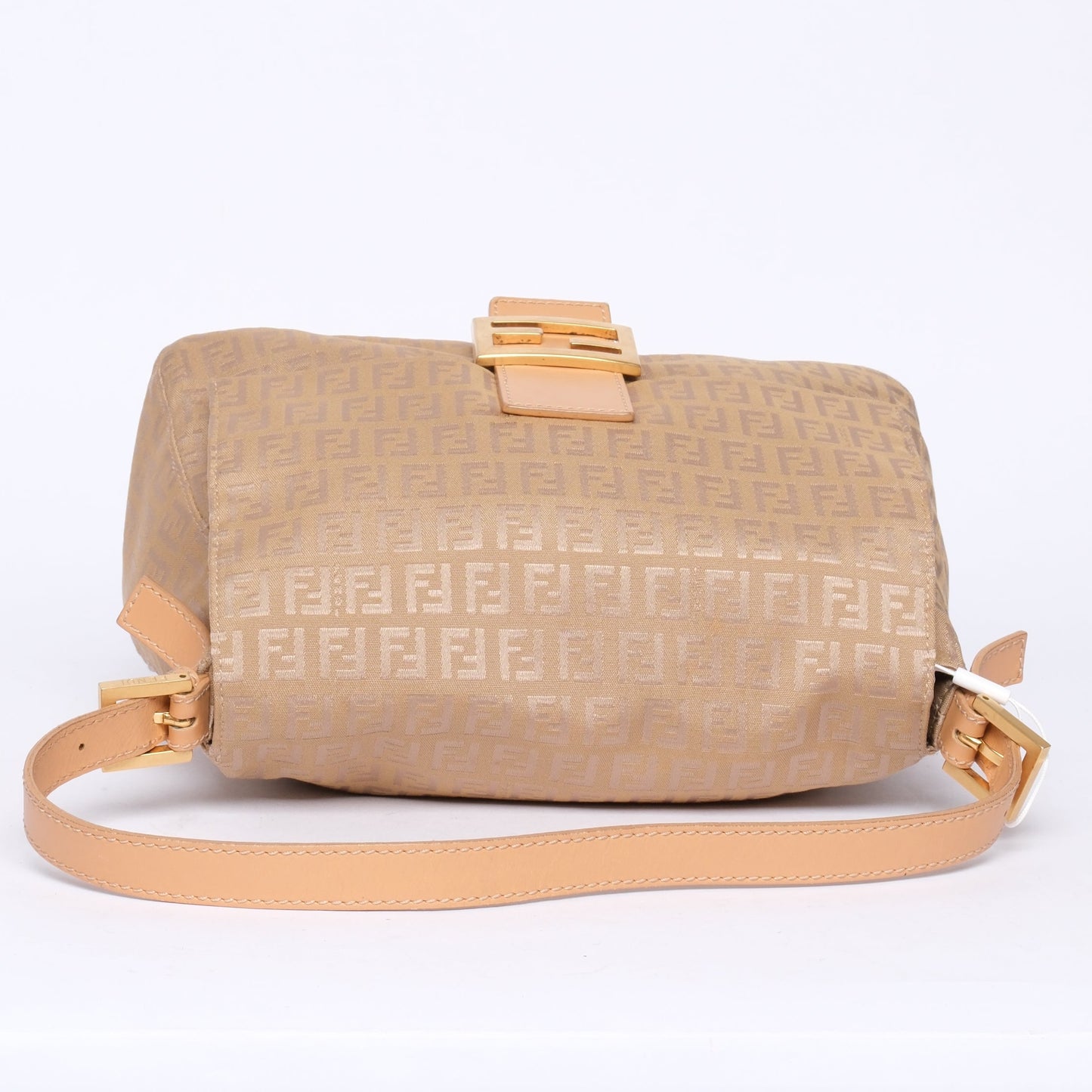 Fendi Beige Canvas Zucchino Monogram Mamma Baguette Shoulder Bag