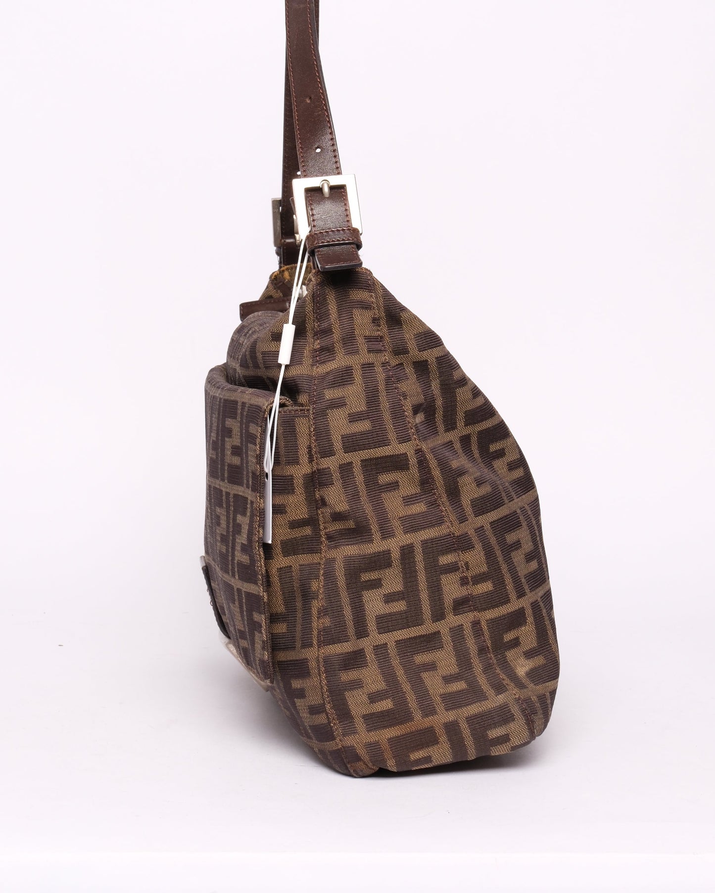 Fendi Brown Canvas Zucca Monogram Zipper Mamma Baguette Shoulder Bag