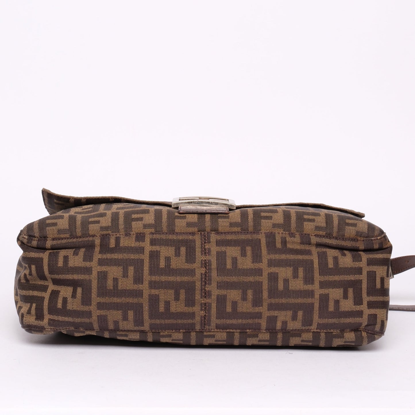 Fendi Brown Canvas Zucca Monogram Zipper Mamma Baguette Shoulder Bag