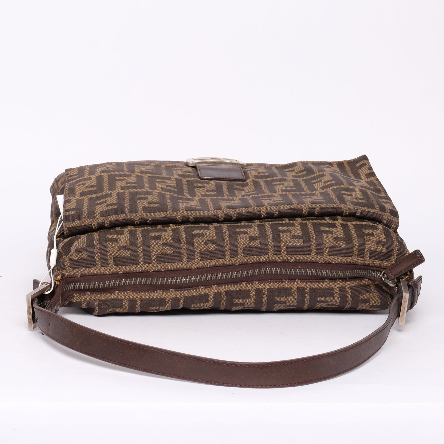 Fendi Brown Canvas Zucca Monogram Zipper Mamma Baguette Shoulder Bag