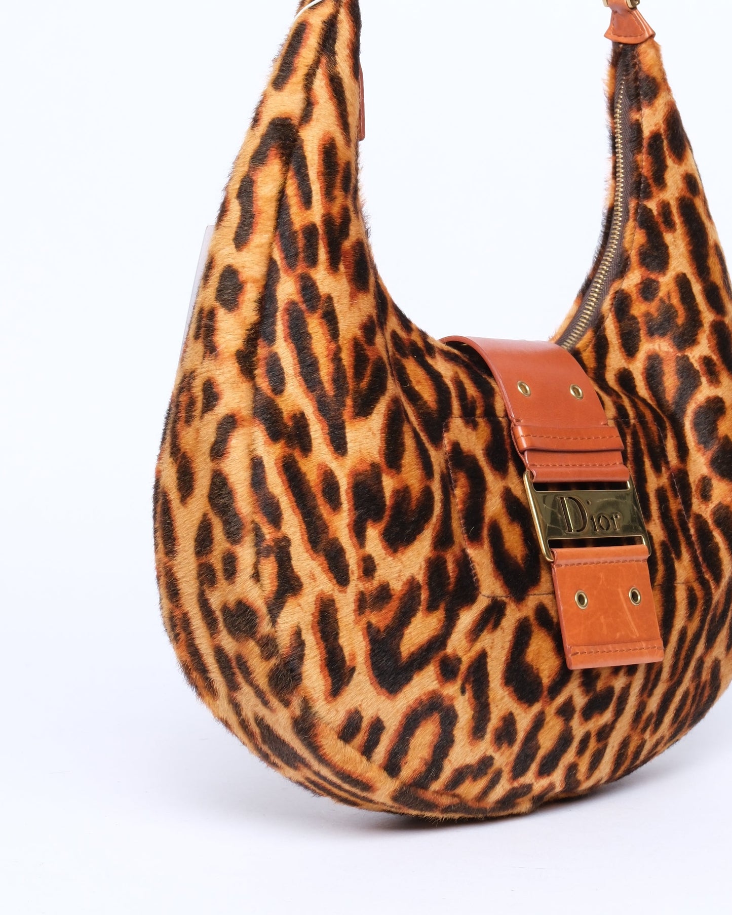 Christian Dior Brown Ponyhair & Leather Croissant Hobo Bag