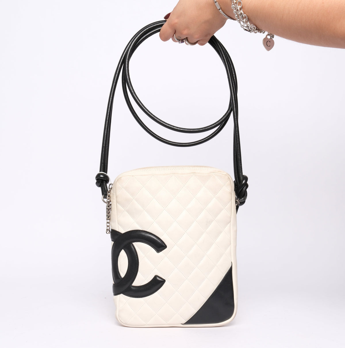 Chanel White & Black Lambskin Leather Quilted Cambon Crossbody Bag