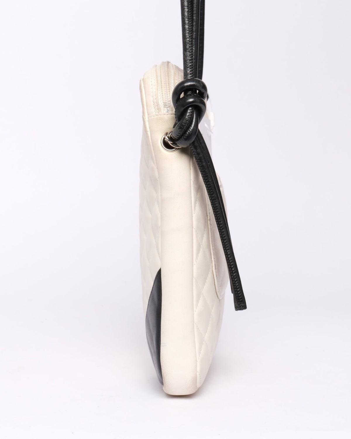 Chanel White & Black Lambskin Leather Quilted Cambon Crossbody Bag