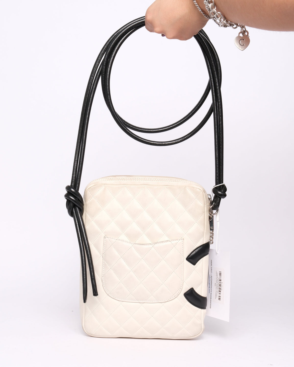 Chanel White & Black Lambskin Leather Quilted Cambon Crossbody Bag