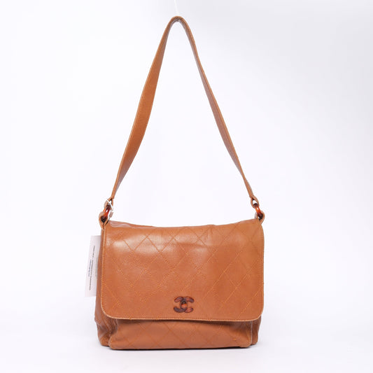Chanel 1997 Brown Caviar Leather Quilted Flap w/ Tortoise HW