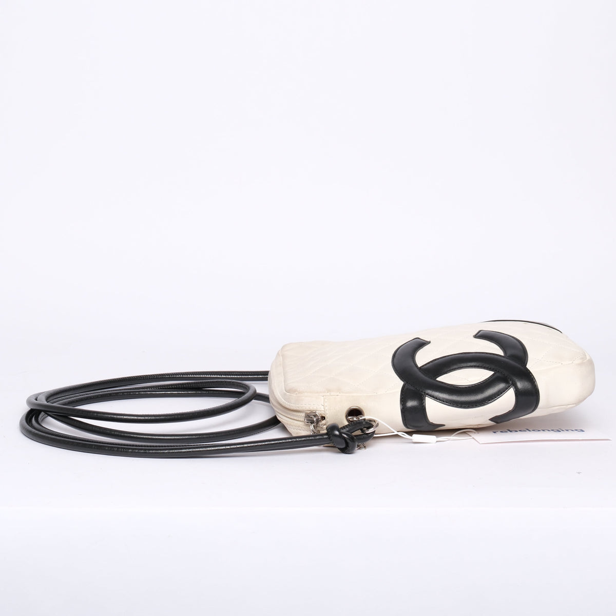 Chanel White & Black Lambskin Leather Quilted Cambon Crossbody Bag