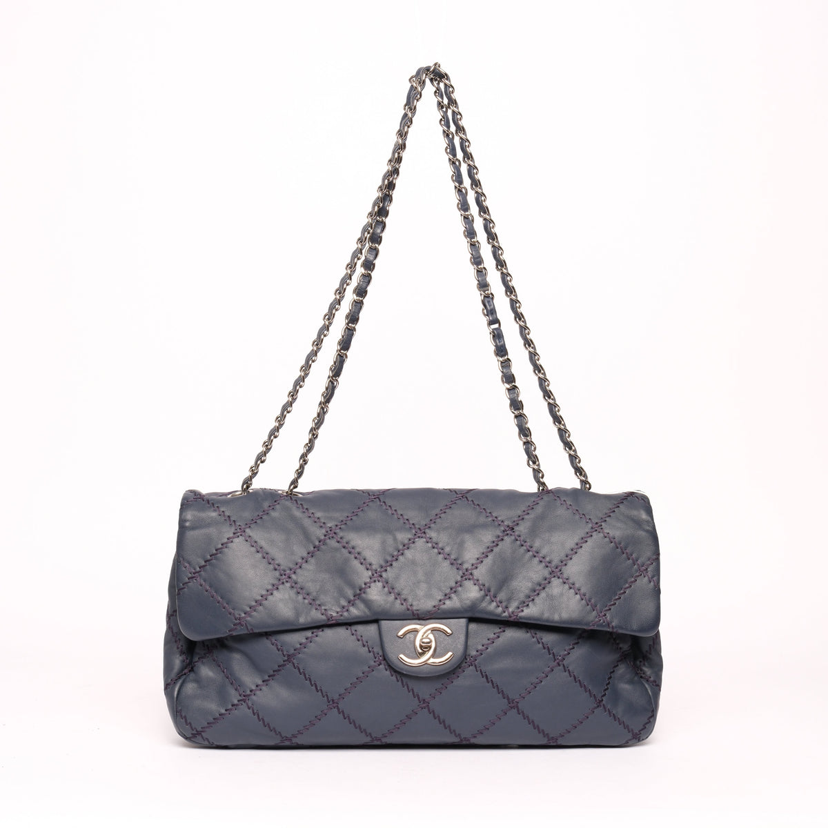 Chanel Navy Blue Lambskin Leather Ultra Stitch Flap