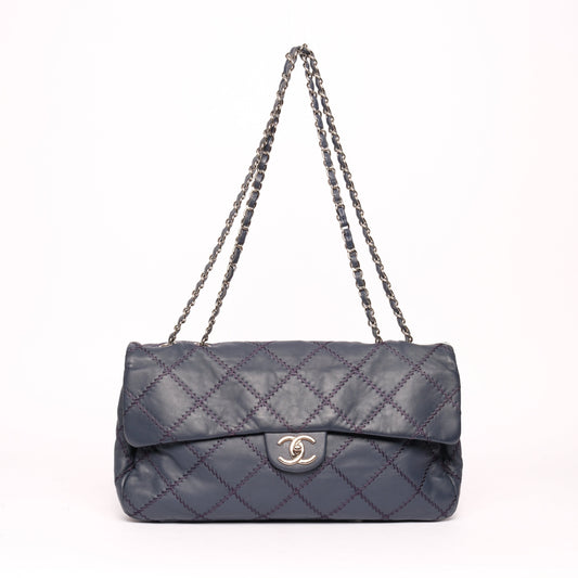 Chanel Navy Blue Lambskin Leather Ultra Stitch Flap