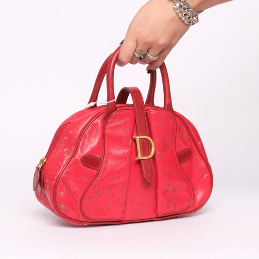 Christian Dior Mini Splashed Red Leather Mini Double Saddle