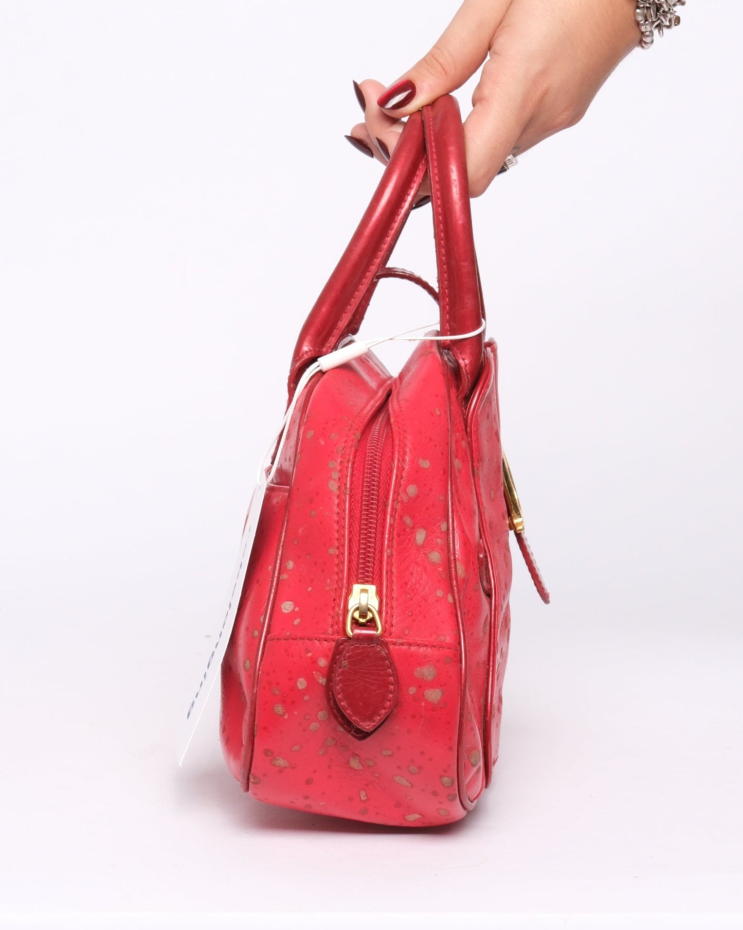 Christian Dior Mini Splashed Red Leather Mini Double Saddle