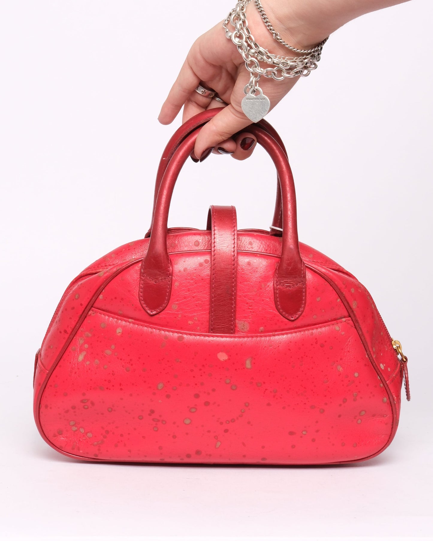 Christian Dior Mini Splashed Red Leather Mini Double Saddle