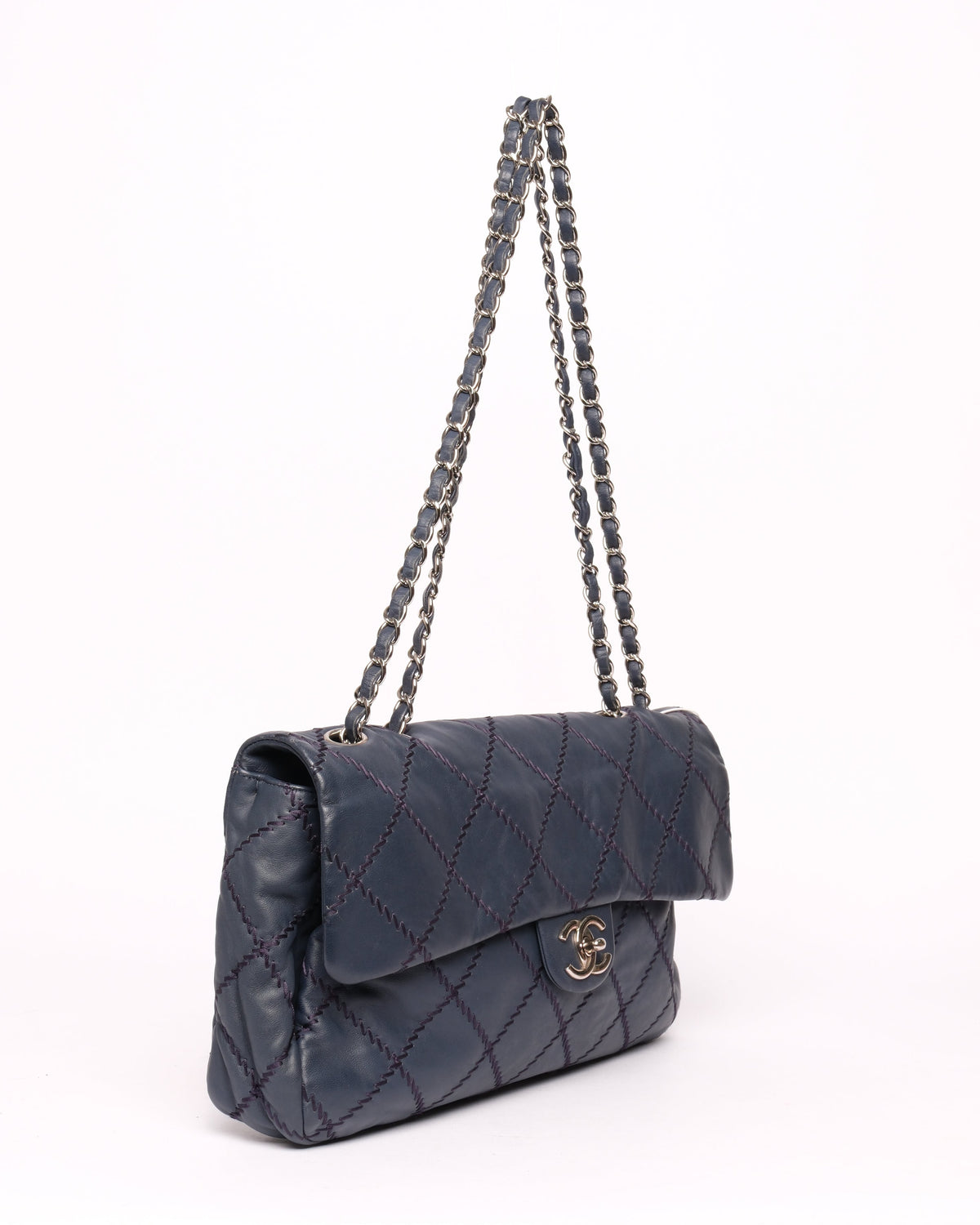 Chanel Navy Blue Lambskin Leather Ultra Stitch Flap