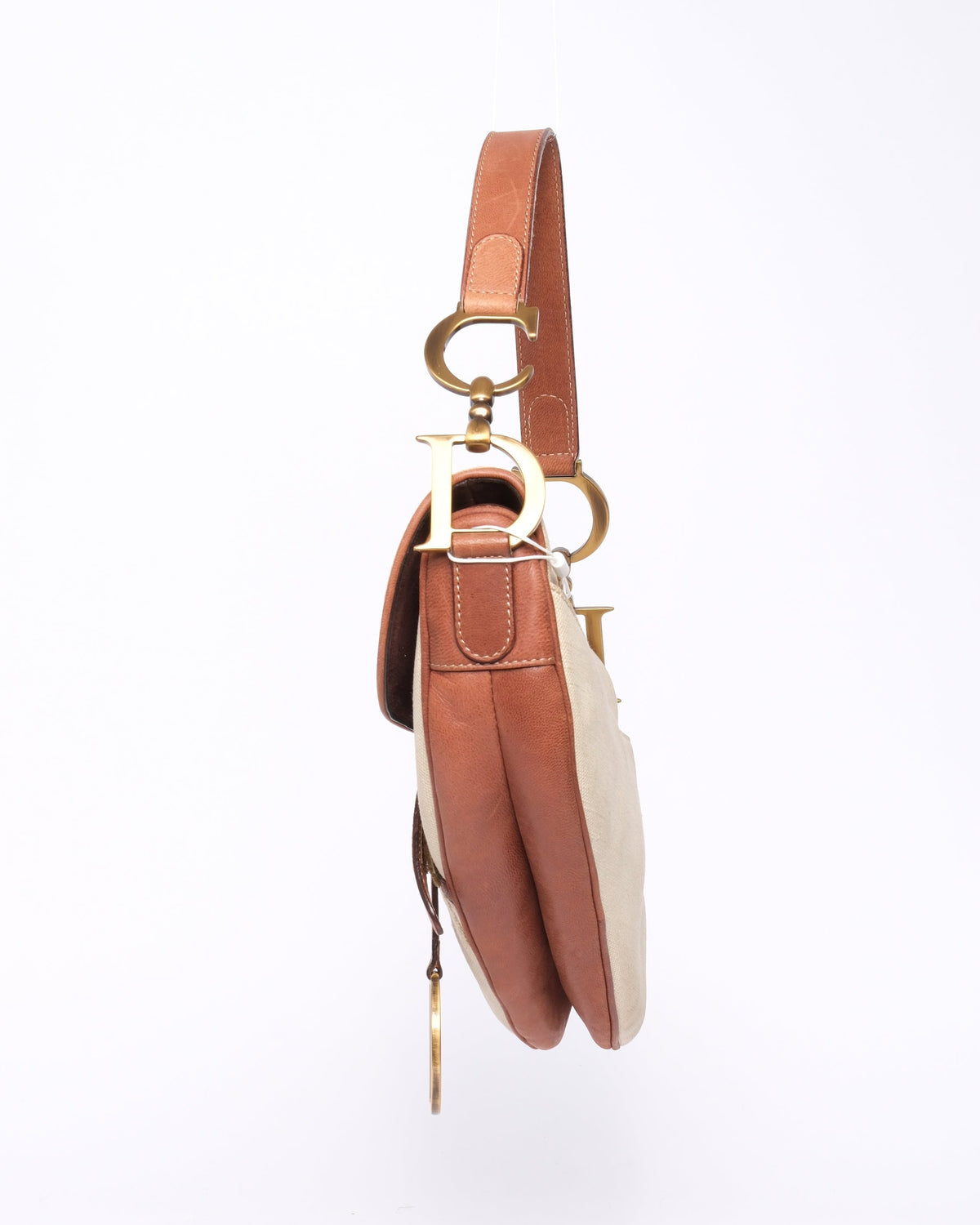 Christian Dior Ivory & Brown Canvas & Leather Saddle Bag