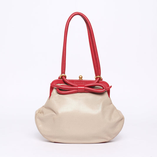 Chanel Beige Perforated Leather Bow Frame Bag