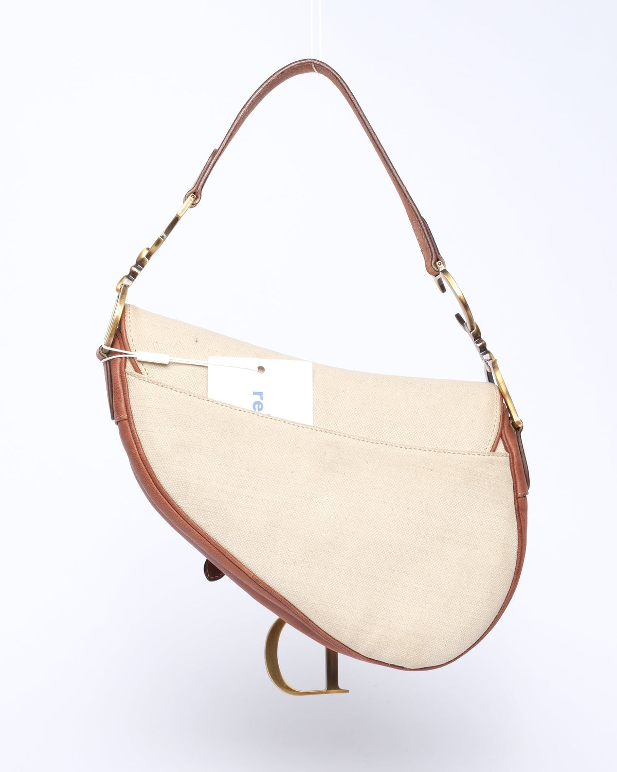 Christian Dior Ivory & Brown Canvas & Leather Saddle Bag