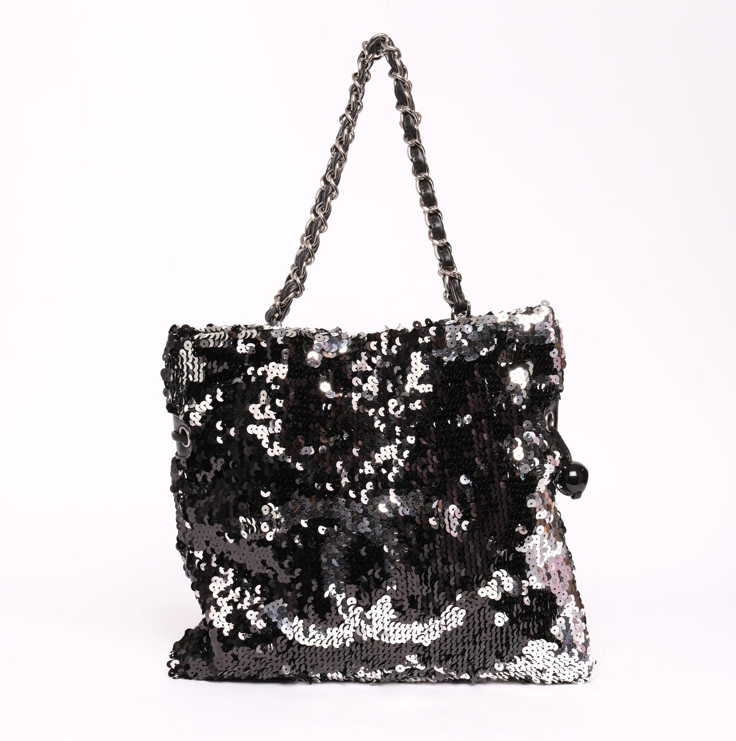 Chanel Black & Silver Sequin Chain Tote Bag