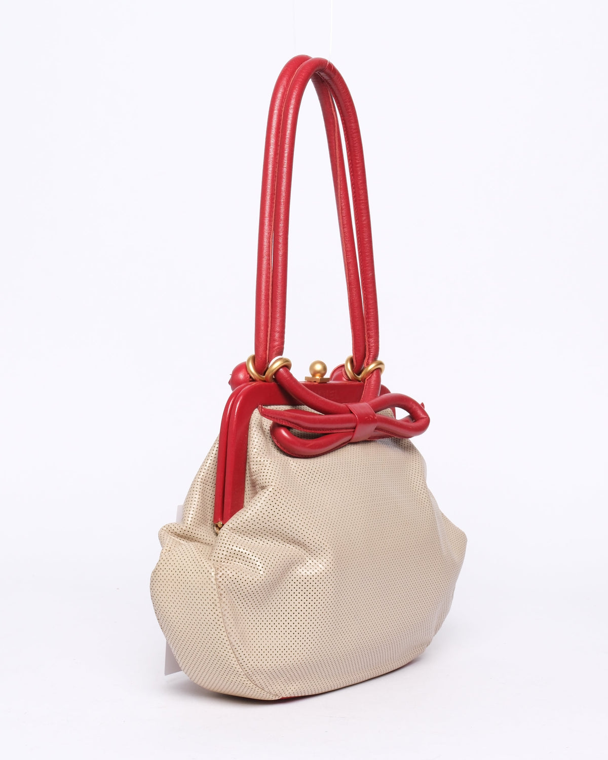 Chanel Beige Perforated Leather Bow Frame Bag