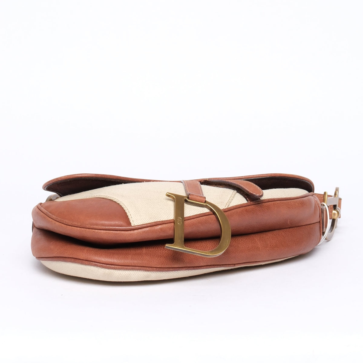 Christian Dior Ivory & Brown Canvas & Leather Saddle Bag