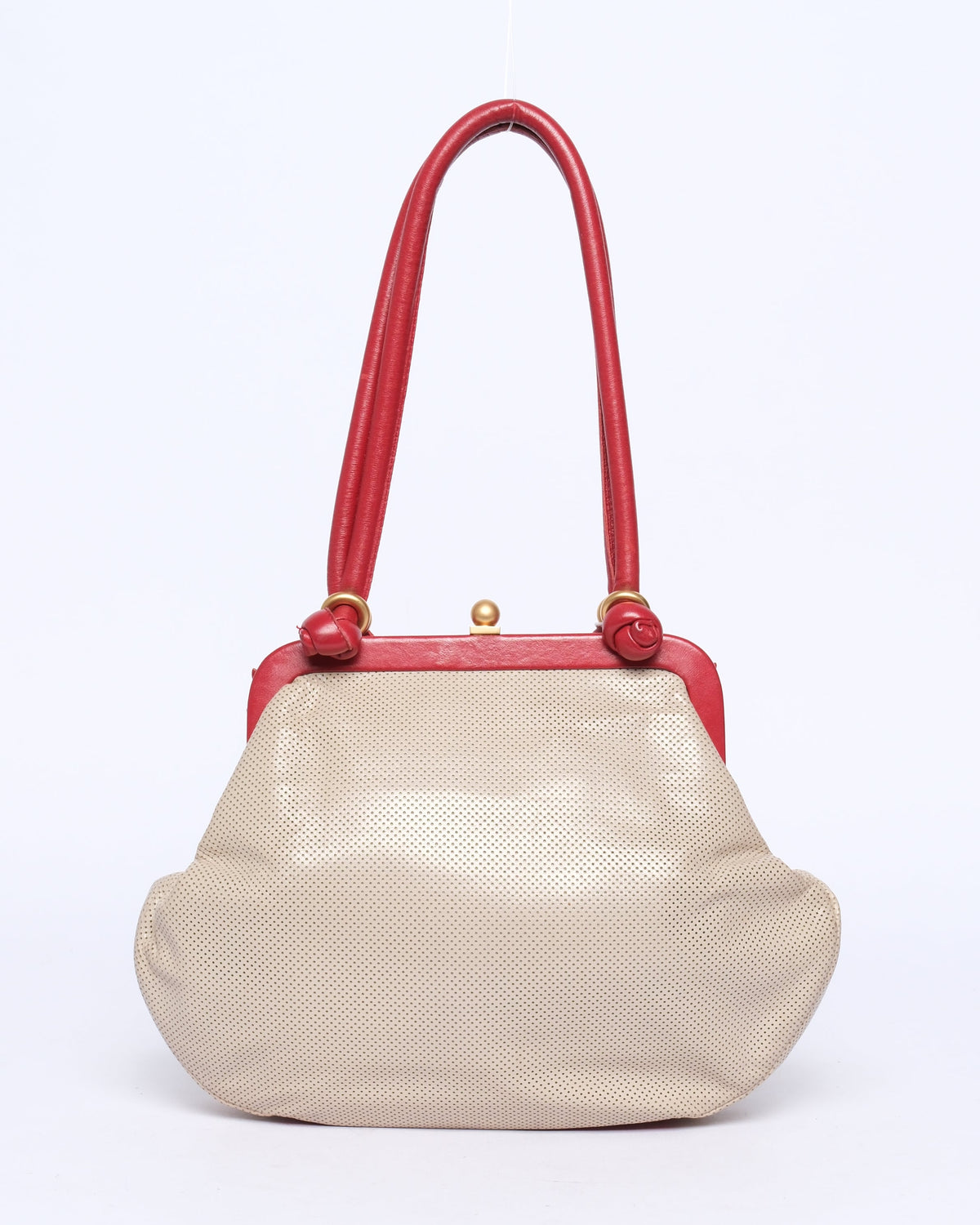 Chanel Beige Perforated Leather Bow Frame Bag