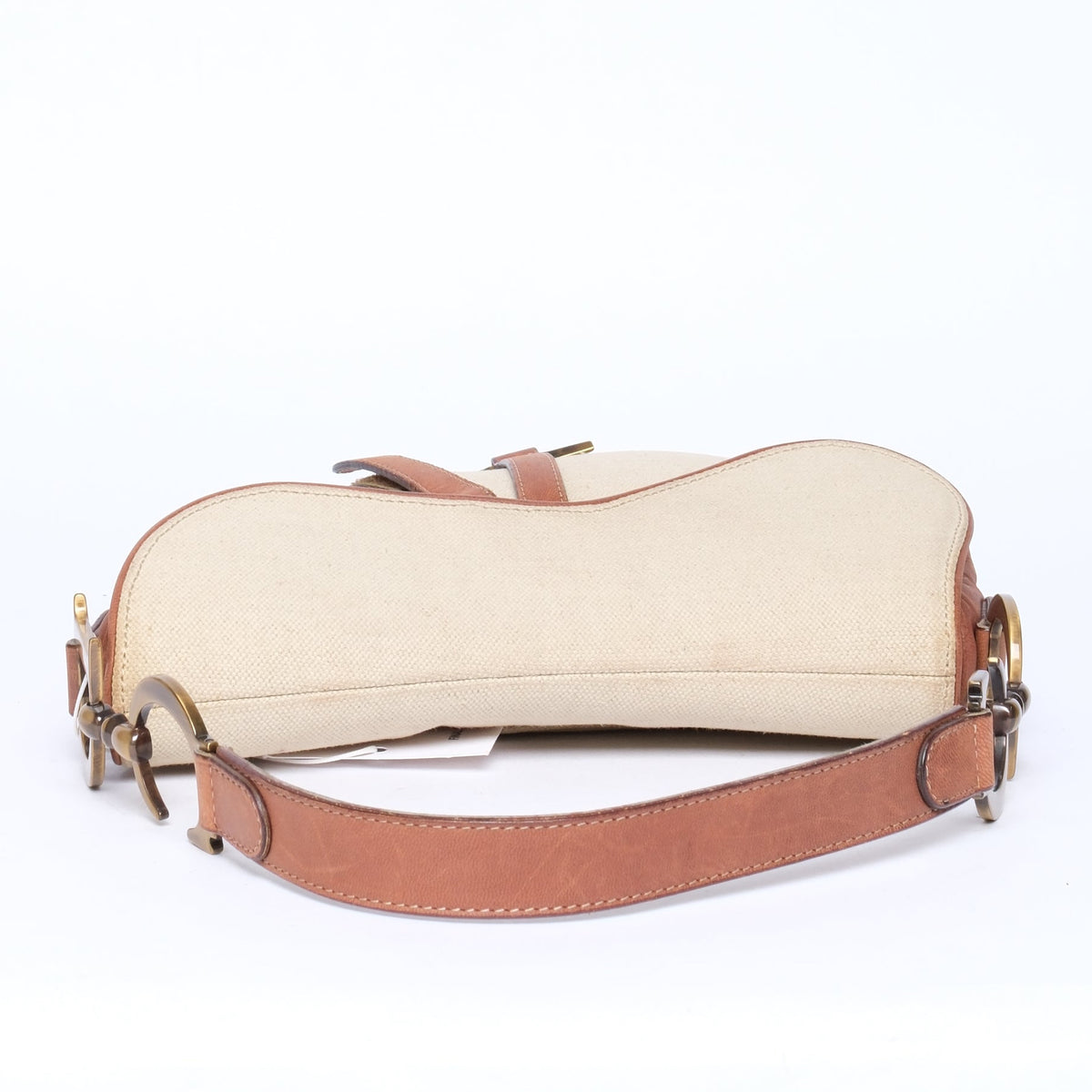 Christian Dior Ivory & Brown Canvas & Leather Saddle Bag