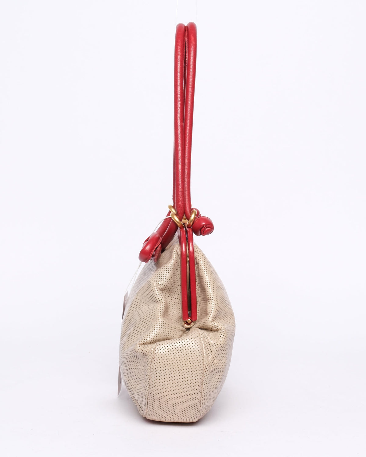 Chanel Beige Perforated Leather Bow Frame Bag