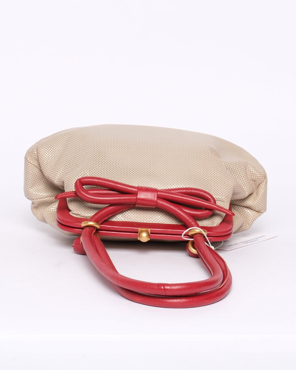 Chanel Beige Perforated Leather Bow Frame Bag