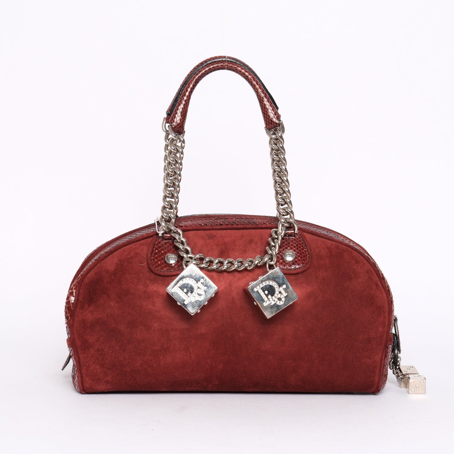 Christian Dior Burgundy Suede and Python Gambler Bag
