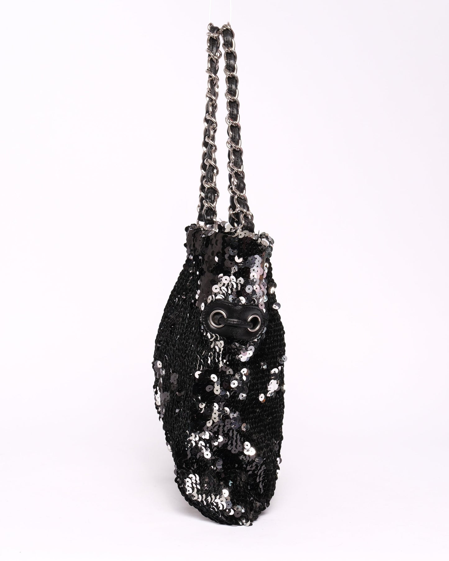 Chanel Black & Silver Sequin Chain Tote Bag