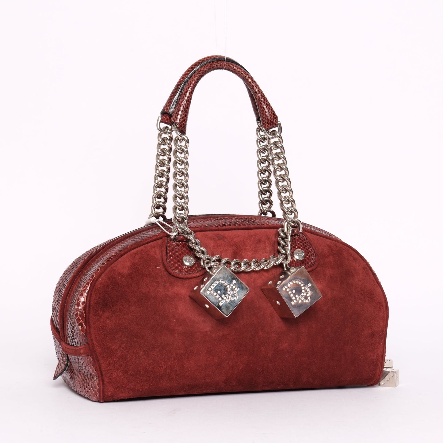 Christian Dior Burgundy Suede and Python Gambler Bag
