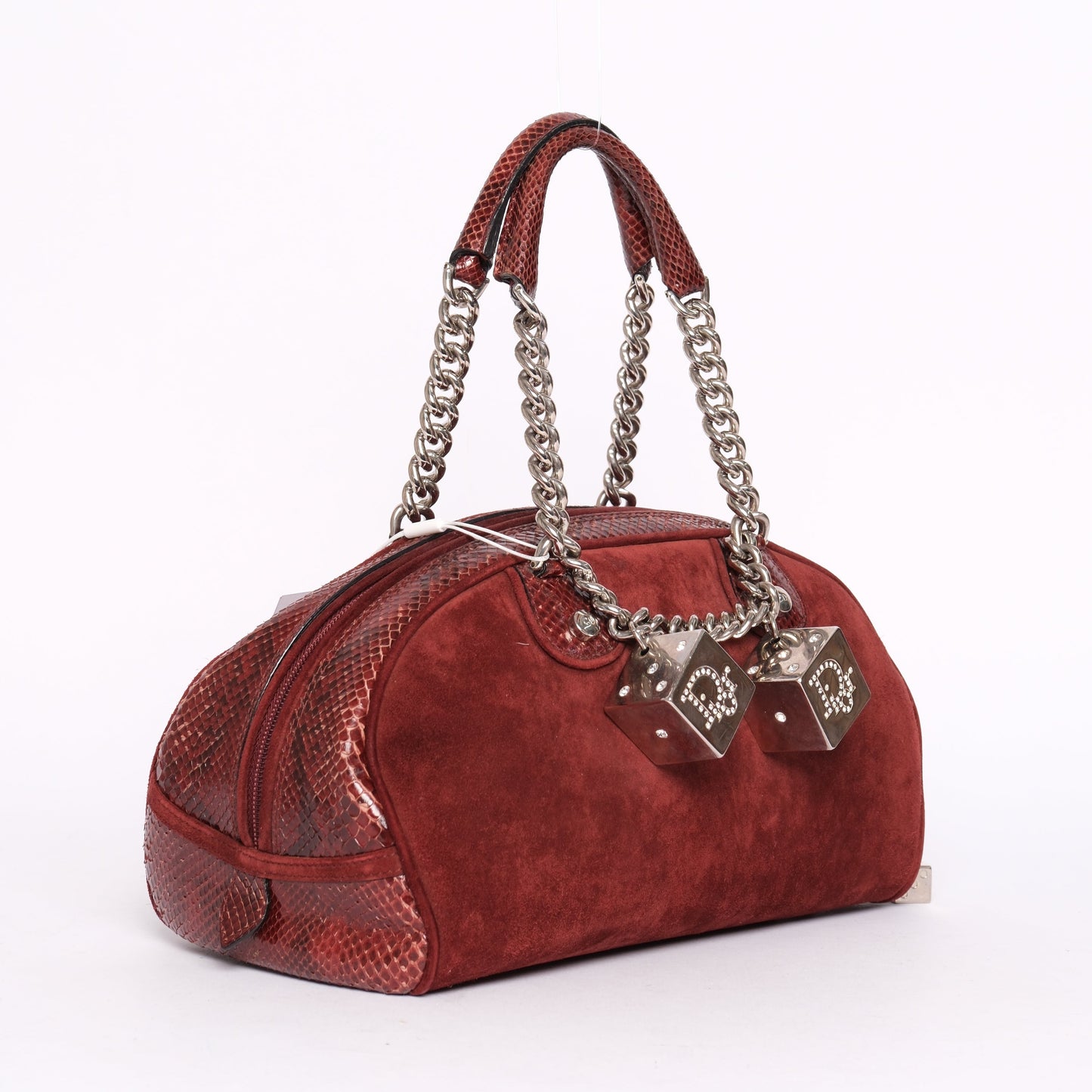 Christian Dior Burgundy Suede and Python Gambler Bag